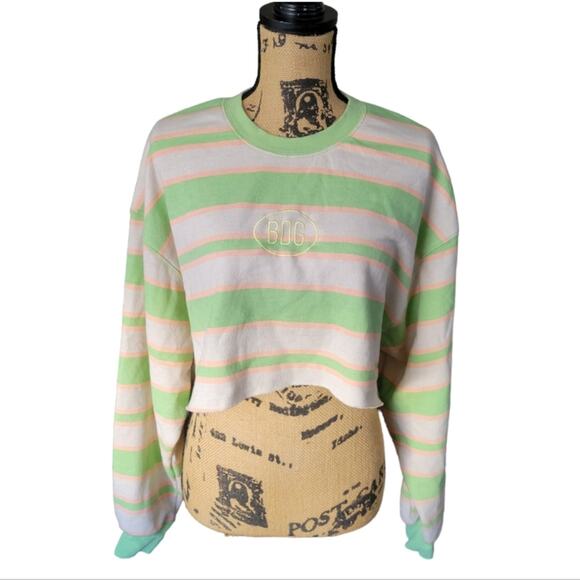 Medium BDG Urban Outfitters mint green, peach & white striped cropped sweatshirt - Picture 4 of 7